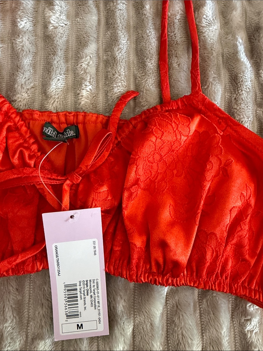 Wild fable Red Satin Lace Tie-Strap Crop Top - Picture 3 of 5